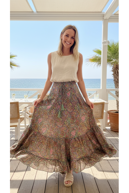 FALDA LARGA ESTAMPADA VERDE