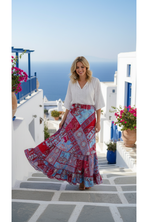 FALDA LARGA ESTAMPADA AZULES