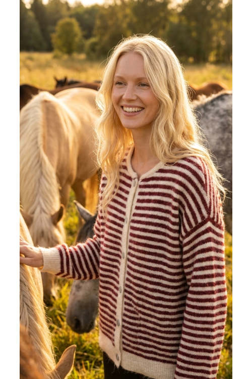 CARDIGAN RAYA BURDEOS