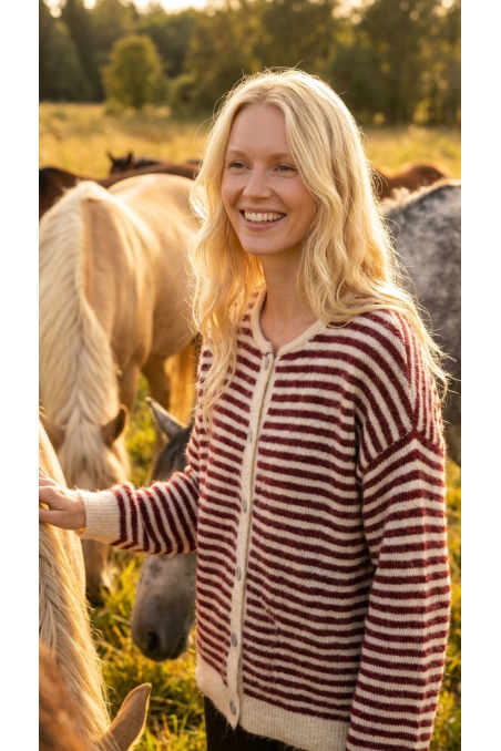 CARDIGAN RAYA BURDEOS