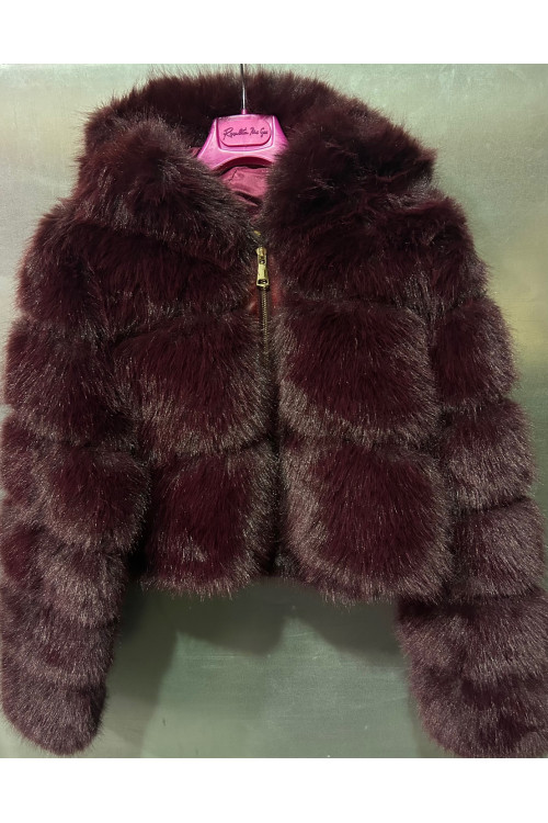 CAZADORA CAPUCHA PELO BURDEOS
